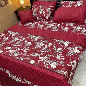 7 piece Red Printed Comforter Set – Luxurious Comfort & Style