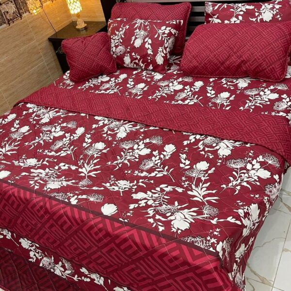 7 piece Red Printed Comforter Set – Luxurious Comfort & Style